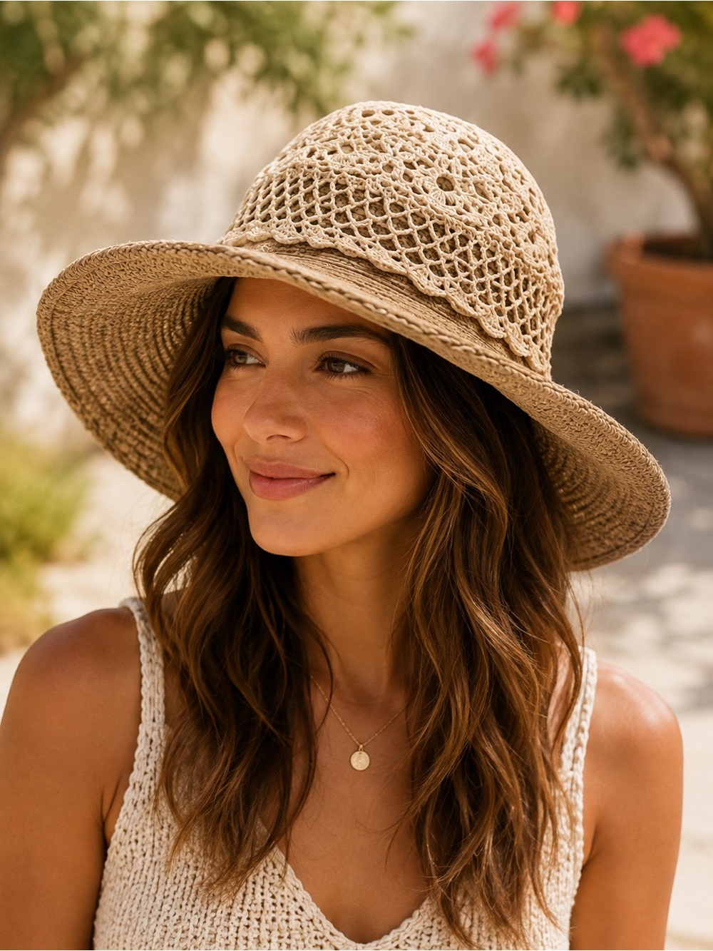 Vintage straw crochet hat